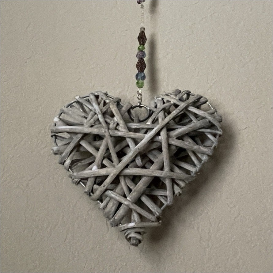 Handmade Heart Shaped Woven Stick Wall Hanging with Beaded String