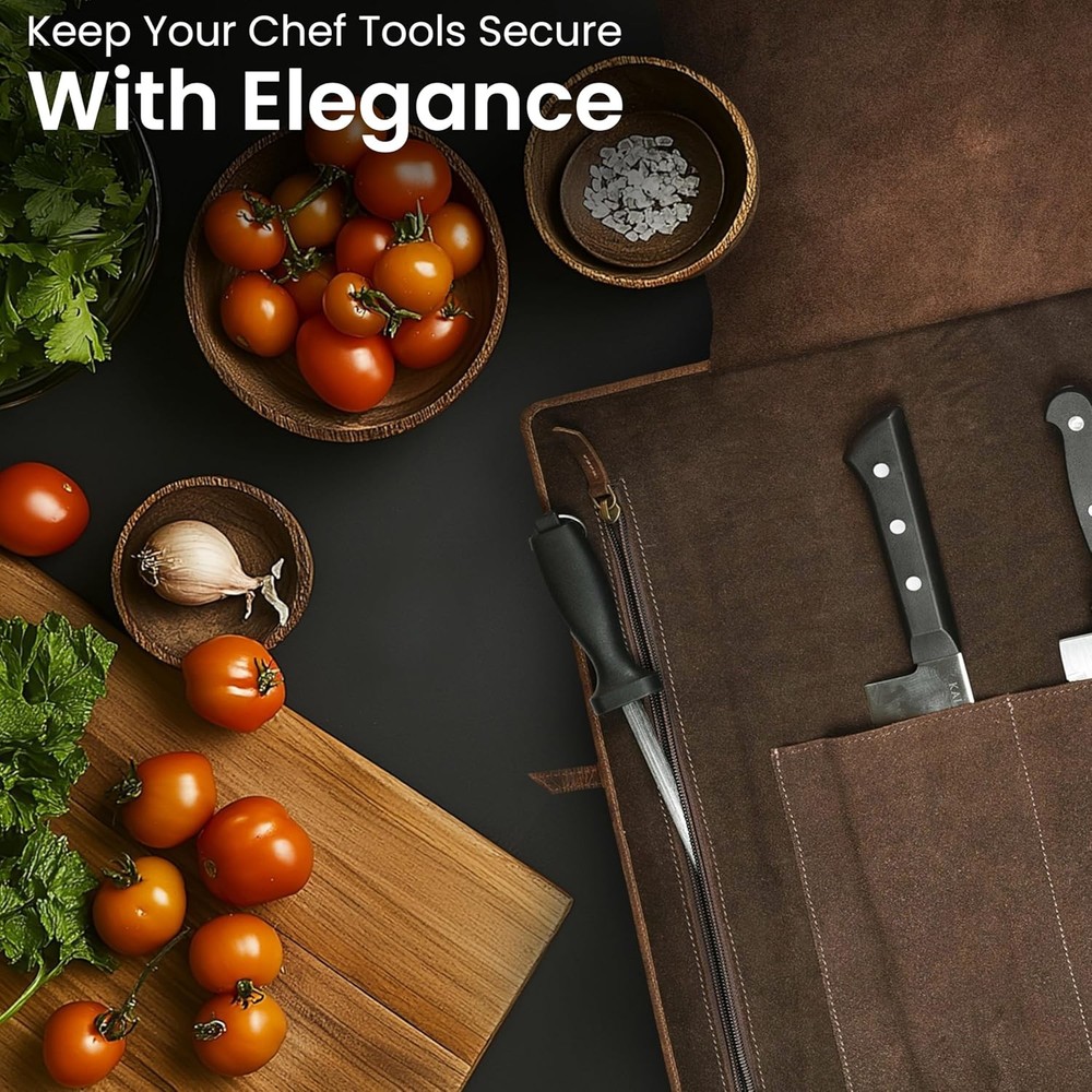 Genuine Leather Knife Roll Bag