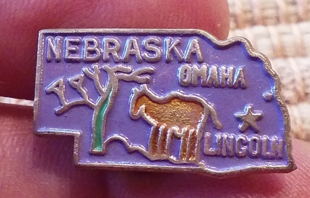 Nebraska pin badge purple background