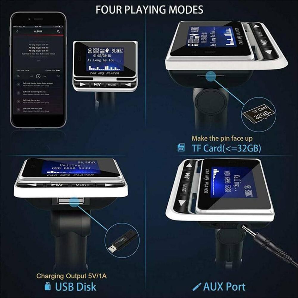 Bluetooth Car MP3 Player LCD FM Transmitter Hands-free USB Aux Cable Adapter Kit