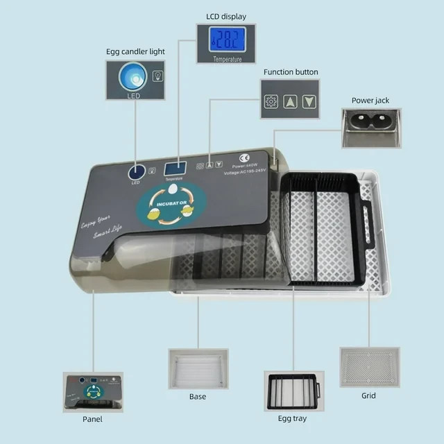 12 Eggs Incubator Automatic Egg Turning Humidity Control Temperature Display