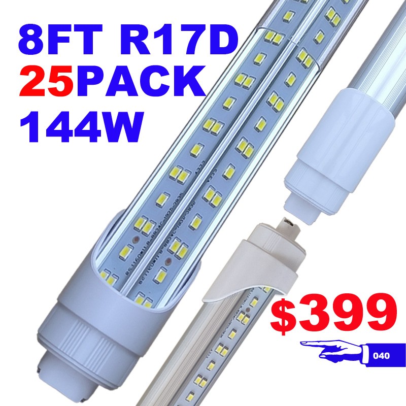 25Pack T8 8FT HO R17D LED Light 144W LED Tube Light Bulbs 8Foot Led Shop Light