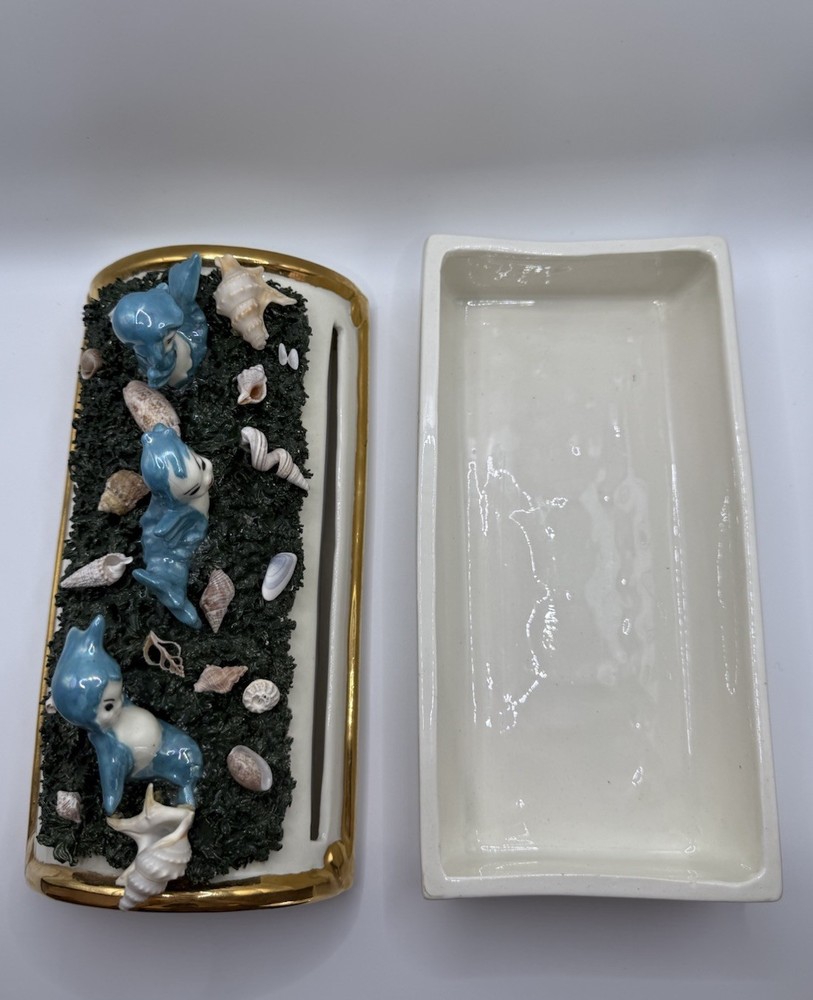 Vintage Ceramic Mermaids Sea Tissue Box