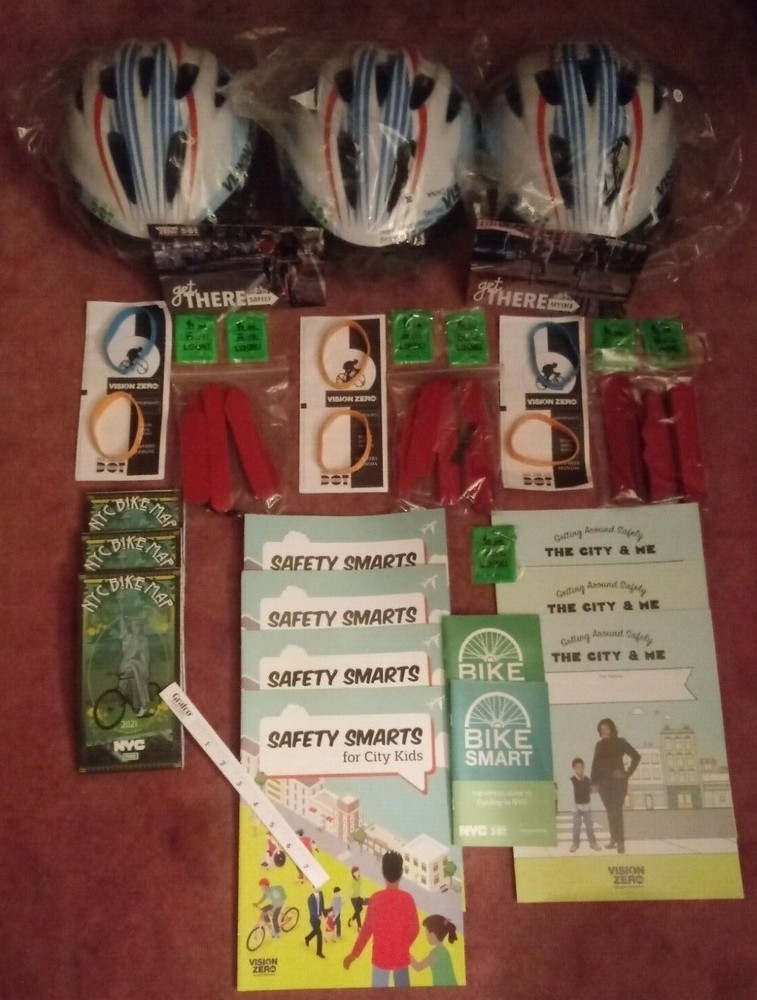 3 NYC DOT Vision Zero Logo Bicycle Helmets Medium Reflector Guide Map Bracelet..