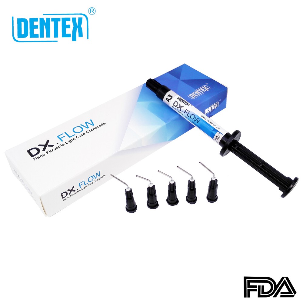 DENTEX Dental Flowable Light Cure Composite Resin Medium Flow A1/A2/A3 3g +5Tips