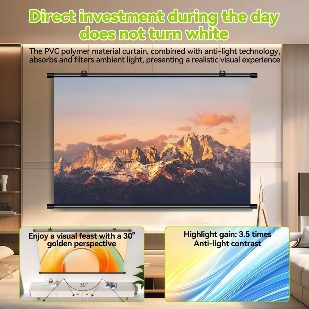 Projector Screen Projection Screen Manual Pull Down HD Screen Outdoor/Indoor