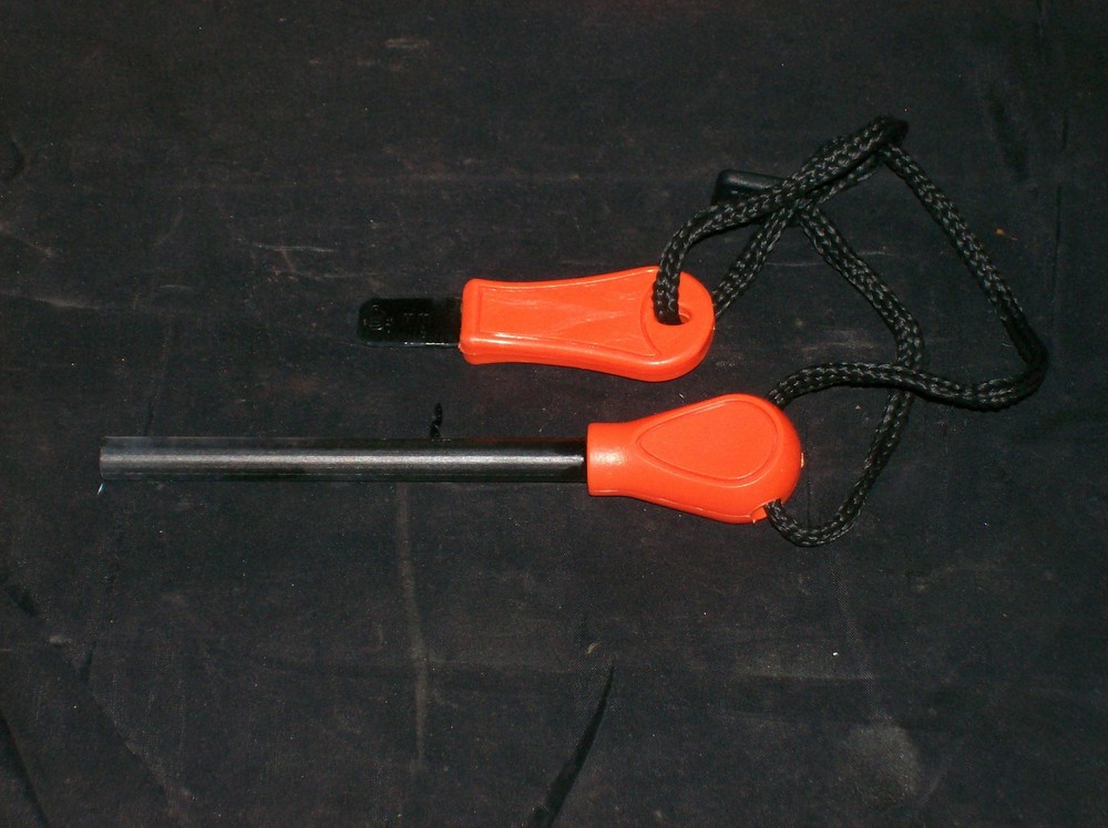 Magnesium Fire Starter W/Striker/Scraper Knife & Black Cord Original Packaging