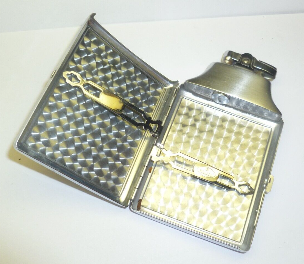 VTG RONSON MASTERCASE CIGARETTE CASE WITH LIGHTER & FELT BAG