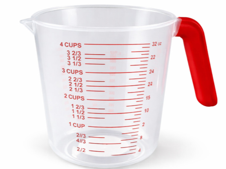 Clear Plastic 4 Cup Measuring Cup with Red Handle – 32 oz Kitchen Measure