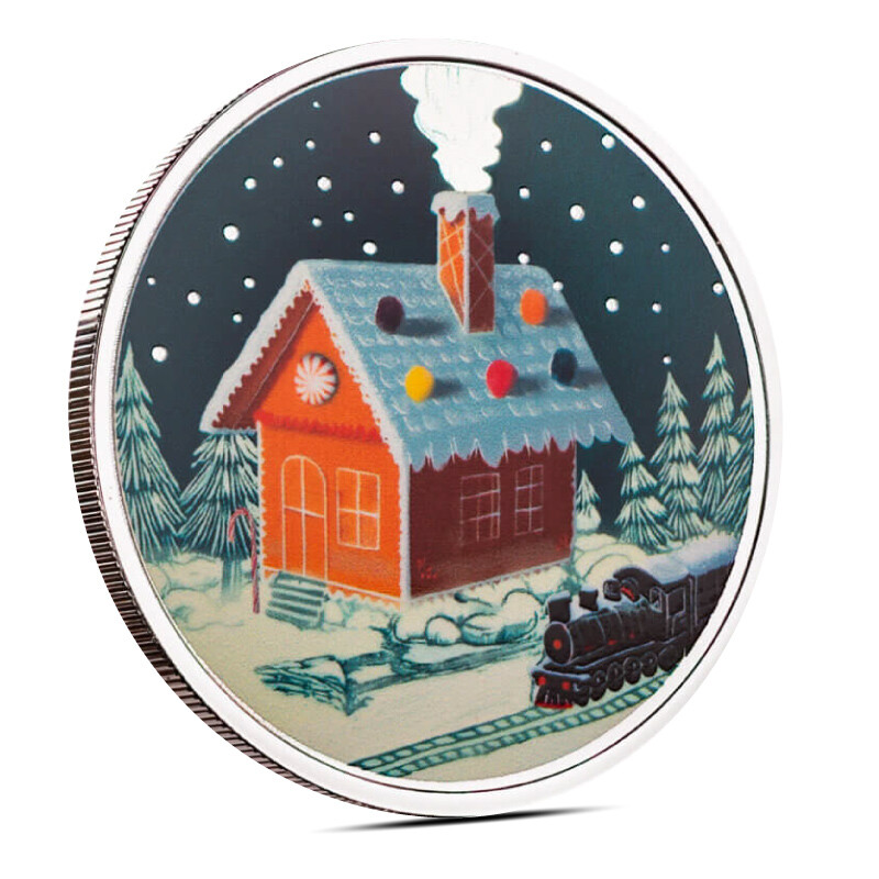 1 oz Gingerbread House Silver Round (Color)