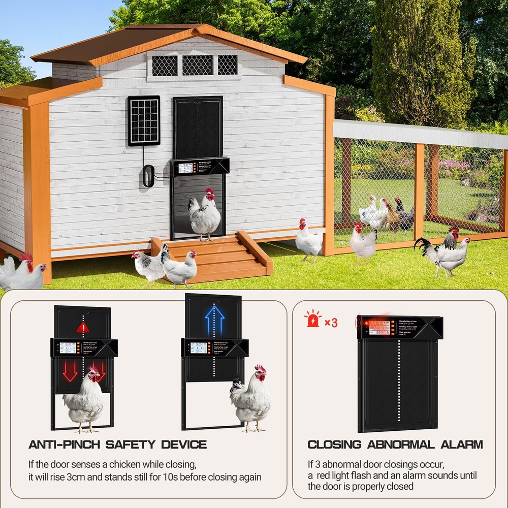 Automatic Solar Powered XL Chicken Coop Door - 4 Modes, Timer, Light Sensor, Rem