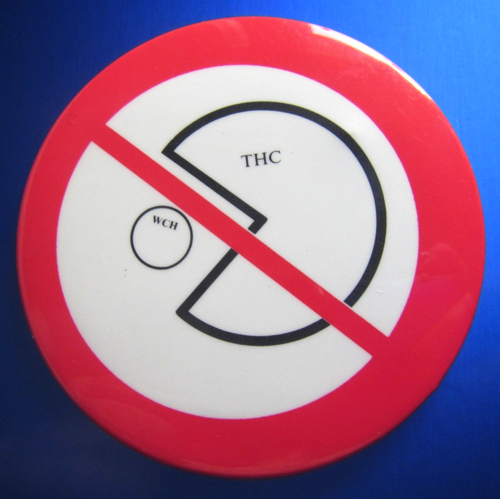 Anti THC  WCH Pac-Man style pinback/button Free Shipping
