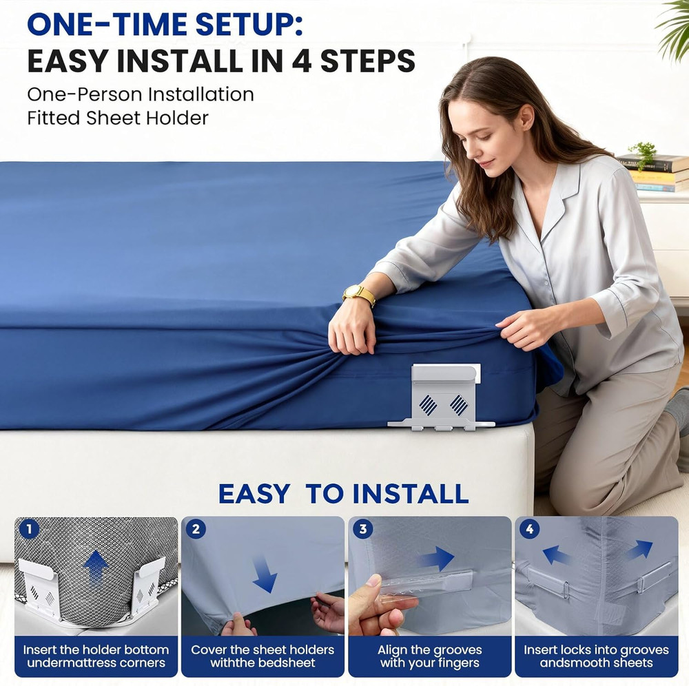 Heavy-Duty Bed Sheet Holders, 4-Pack Fitted Sheet Grippers for Secure Fit