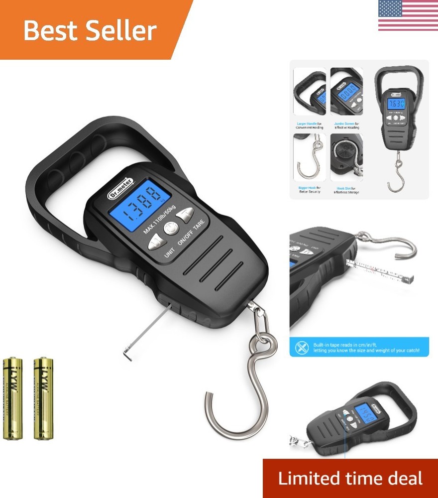High Precision Digital Fish Scale with Backlit LCD & Built-in Measuring Tape