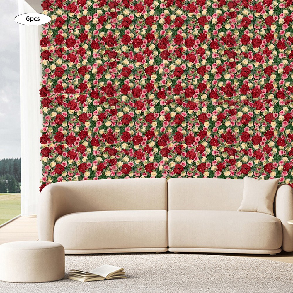 6 Pcs Wedding Artificial Flower Wall Panel Backdrop Rose Hydrangea Flower Decor