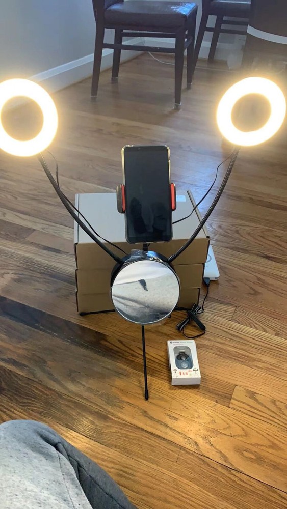 Double 5 inch Ring Light with Mirror, Phone Holder