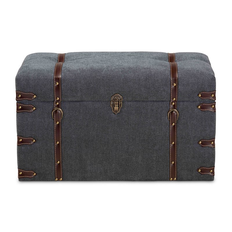 Baxton Studio Transitional Grey Fabric Upholstered Storage Trunk Ottoman