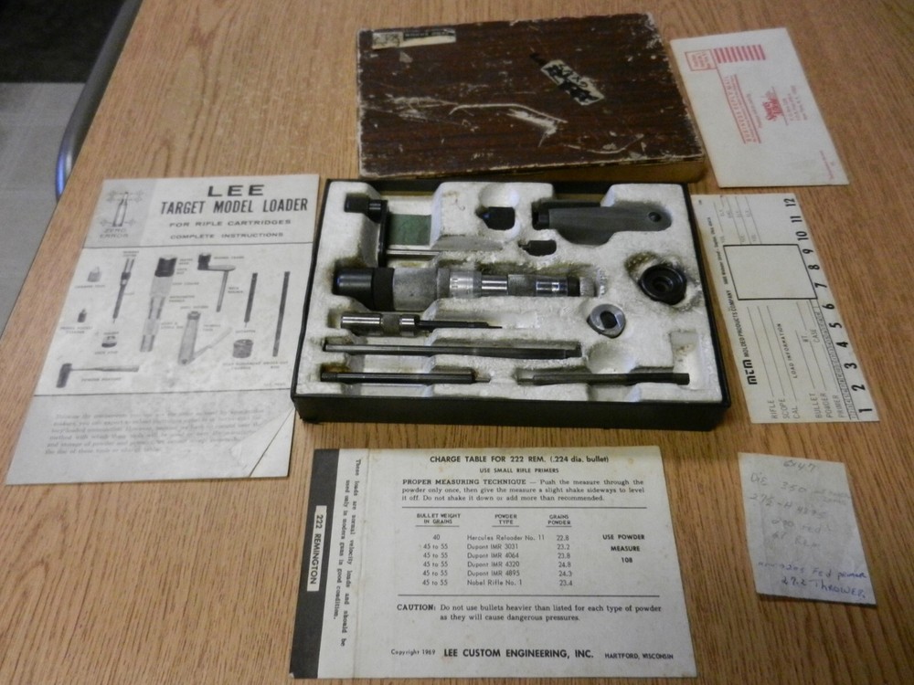 1969 Lee Loader Target Model Zero Error 6x47 With Box 222 Rem Mag Paperwork Used