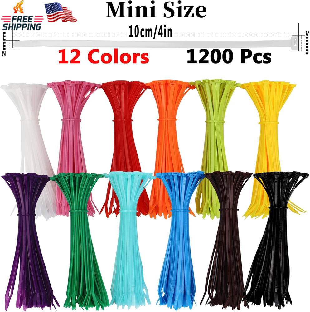 1200 Pieces Zip Ties, Multi-Purpose Assorted Colored Self-Locking Nylon Cable Zi