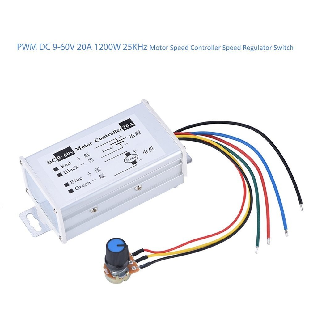 PWM DC Brush Motor Stepless Variable Speed Controller Switch 12V 24V 48V 60V 20A