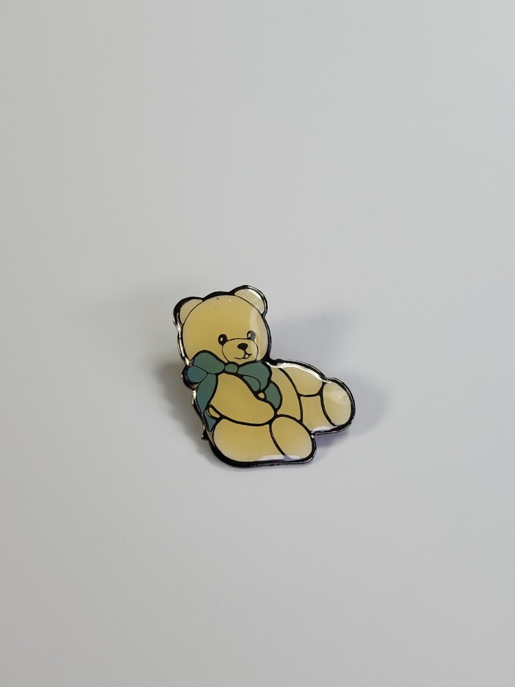 White Teddy Bear With Blue Bow Lapel Pin