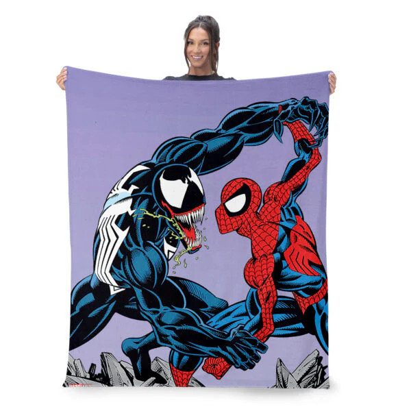 Web Hero vs Dark Alien Cartoon Flannel Throw Blanket