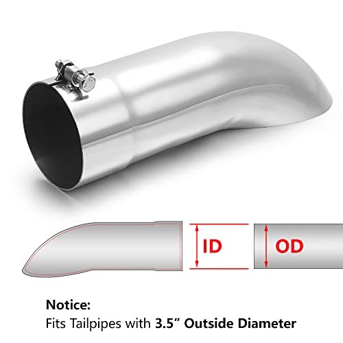 Turn Down Exhaust Tip Polished Tailpipe Tip with & Outlet 3.5" Inlet Silver