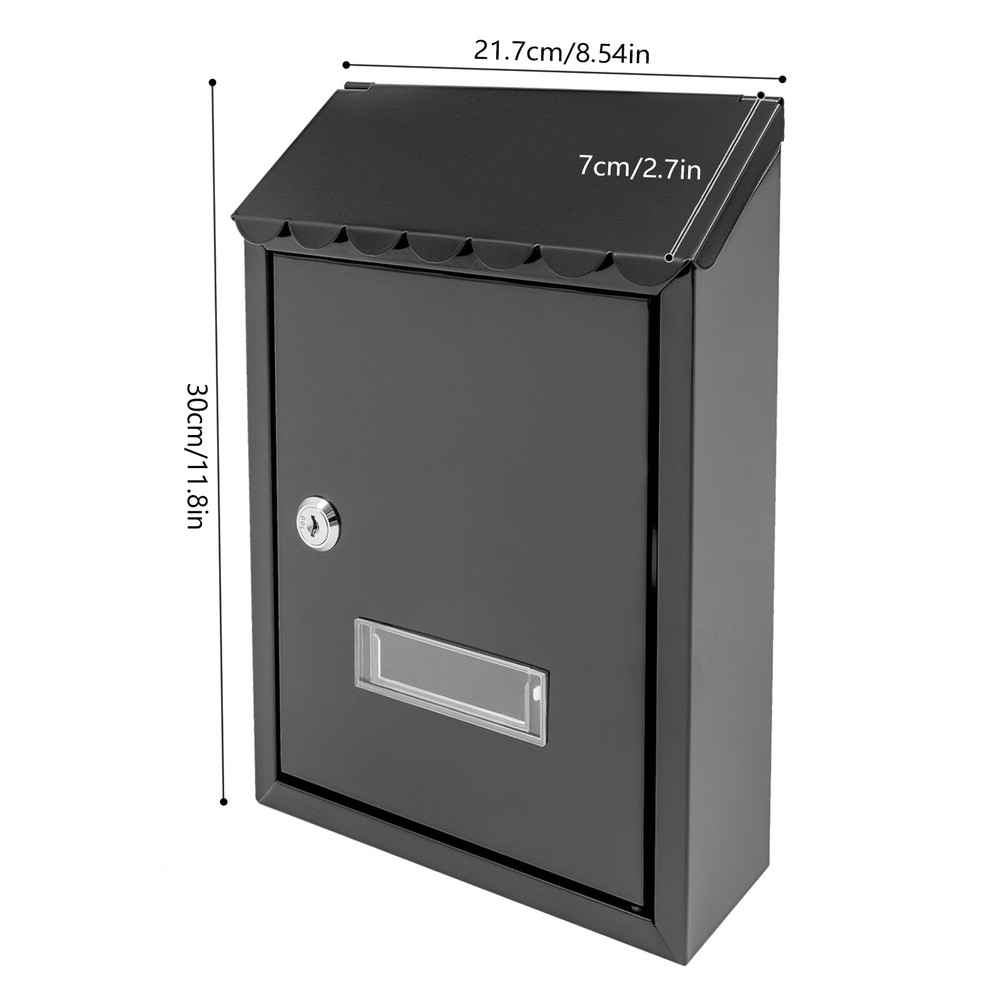 Wall Mount Rectangular Locking Mailbox W/ 2 Keys Black Residential Mail Box