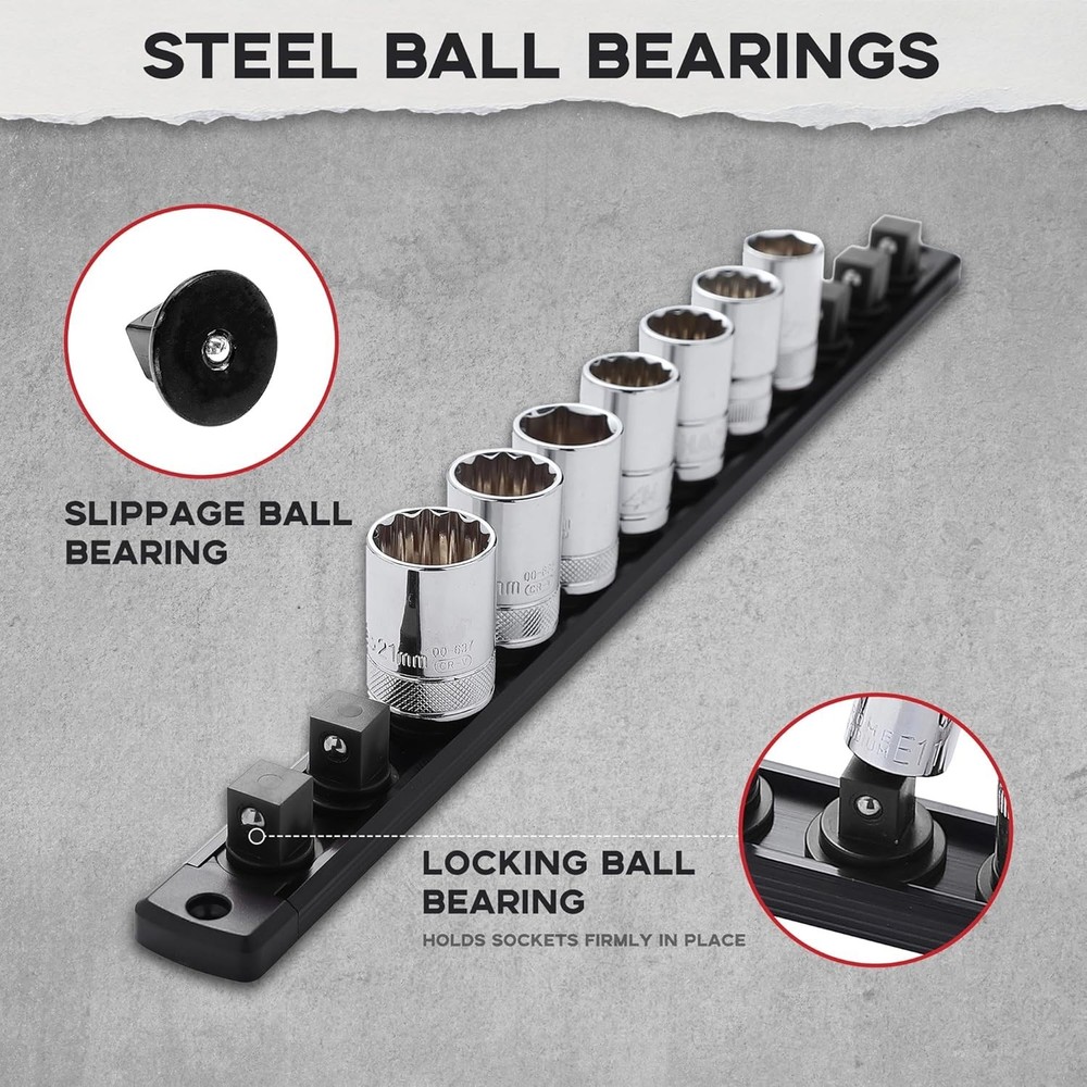 Aluminum Socket Organizer with 14 Clips - Versatile Tool Storage Solution