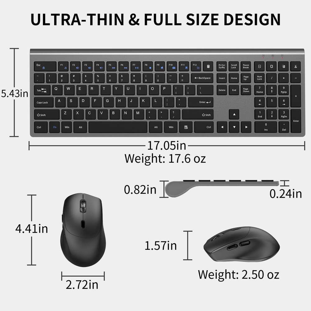 Wireless Keyboard And Mouse Combo FullSize Slim Numeric Keypad Ergonomic