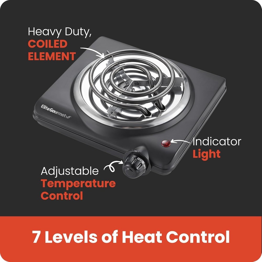 Compact 1000W Electric Hot Plate - Single Coiled Burner with Temperature Control