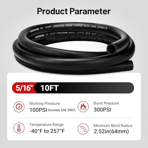 5/16" Heater Hose Coolant Radiator Straight 100PSI SAE 20R3 10FT 5/16 10FT