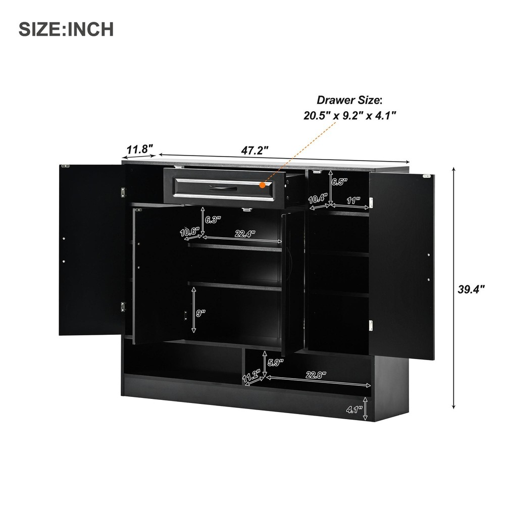 Durable Material Sleek and Modern Shoe Cabinet w/Space-saving Design Side Board