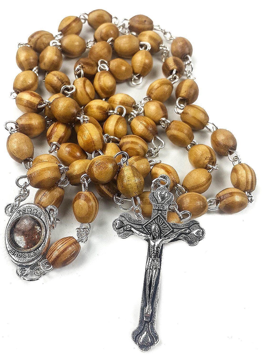 CATHOLIC ROSARY Olive Wood Necklace+pouch Handmade in JERUSALEM ~ FAST US SELLER