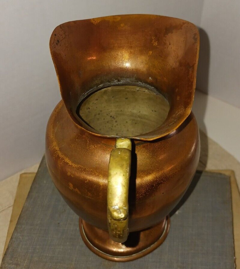 Vintage 7" Copper Pitcher w/Brass Handle