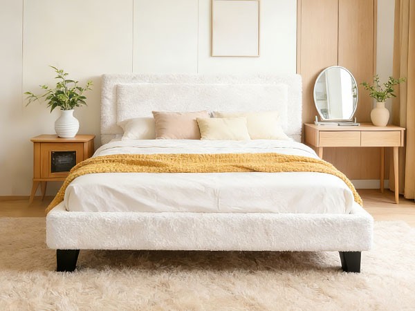 King Upholstered Bed Frame with Adjustable Headboard No Box Spring Needed Beige