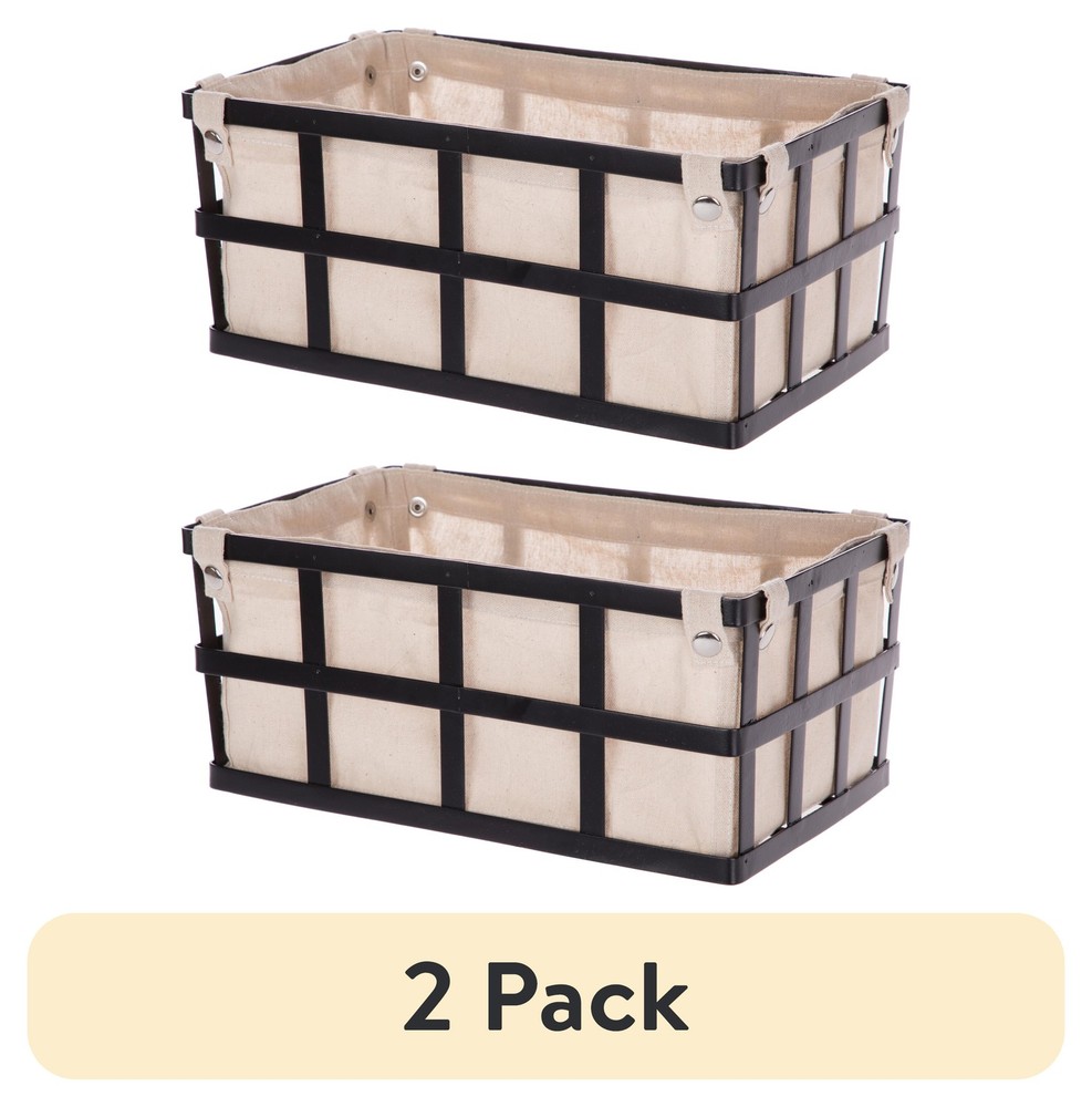(2 pack Black Rectangle Metal Storage Basket W/ Removable Liner