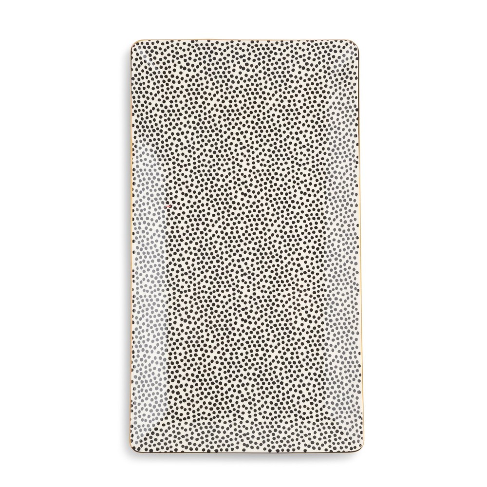 Stoneware Rectangular Serve Platter with Dots Design for Dining Kitchen