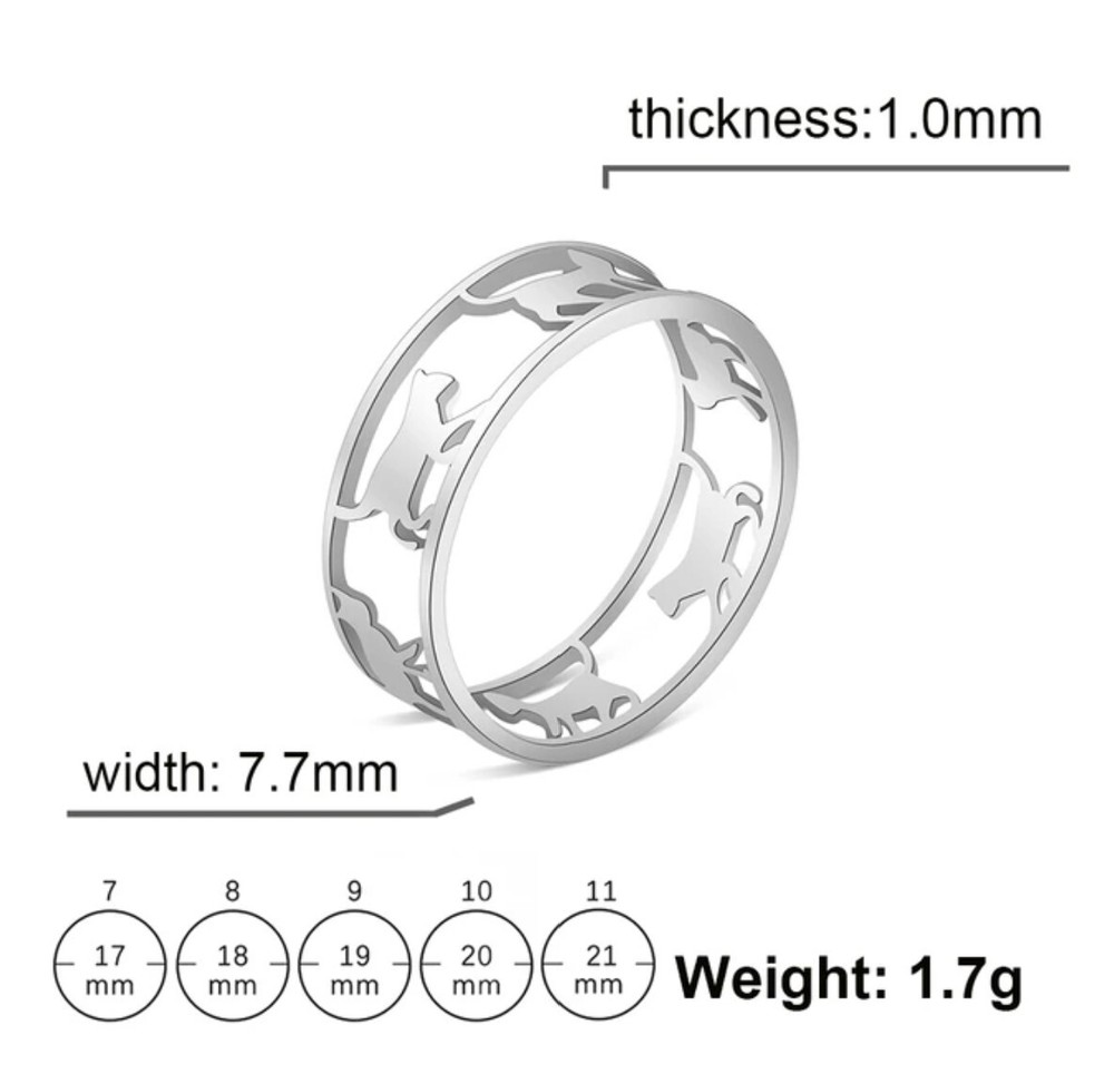 Stainless Steel Walking Cat Ring