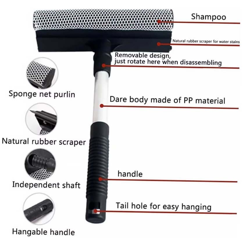 Double Surface Window Cleaner Telescopic Squeegee Wiper Handle Washer Scrubber