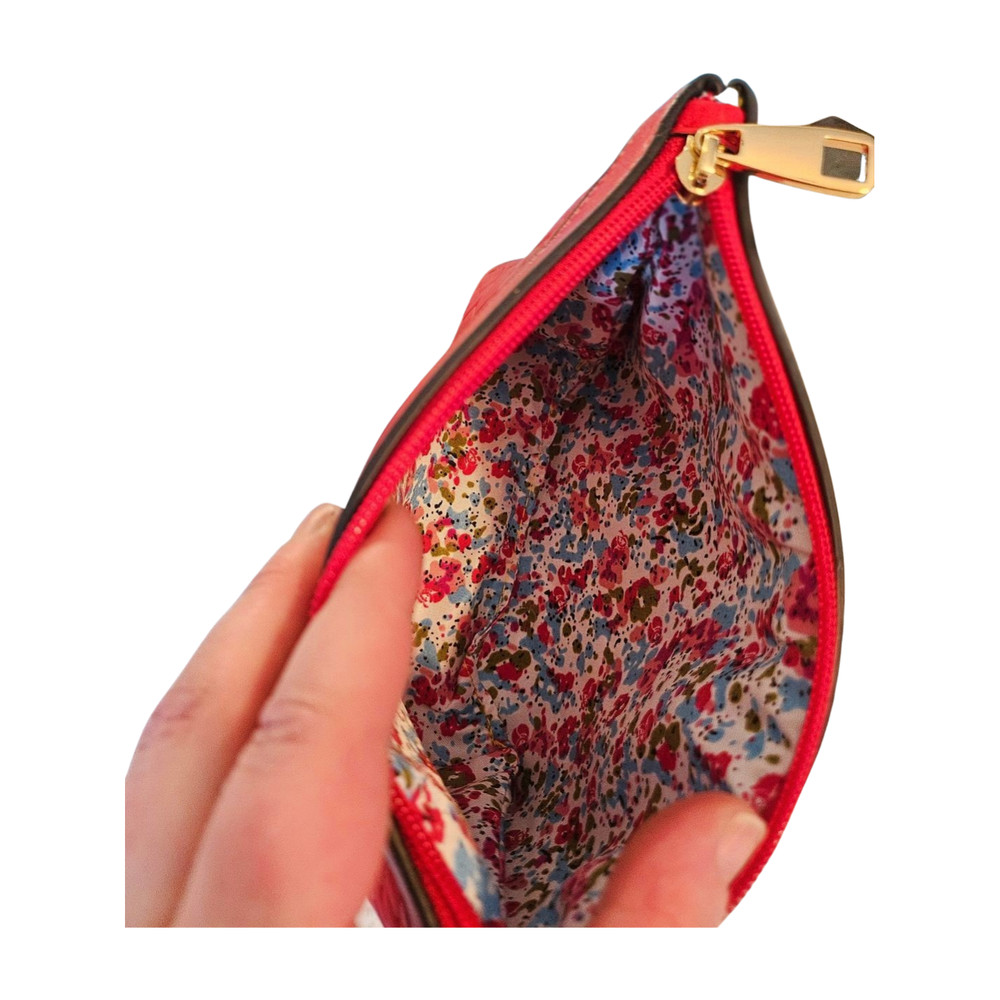RED WRISTLET (Woven Pattern) LARGE POUCH Makeup Case UNBRANDED Gold Hardware