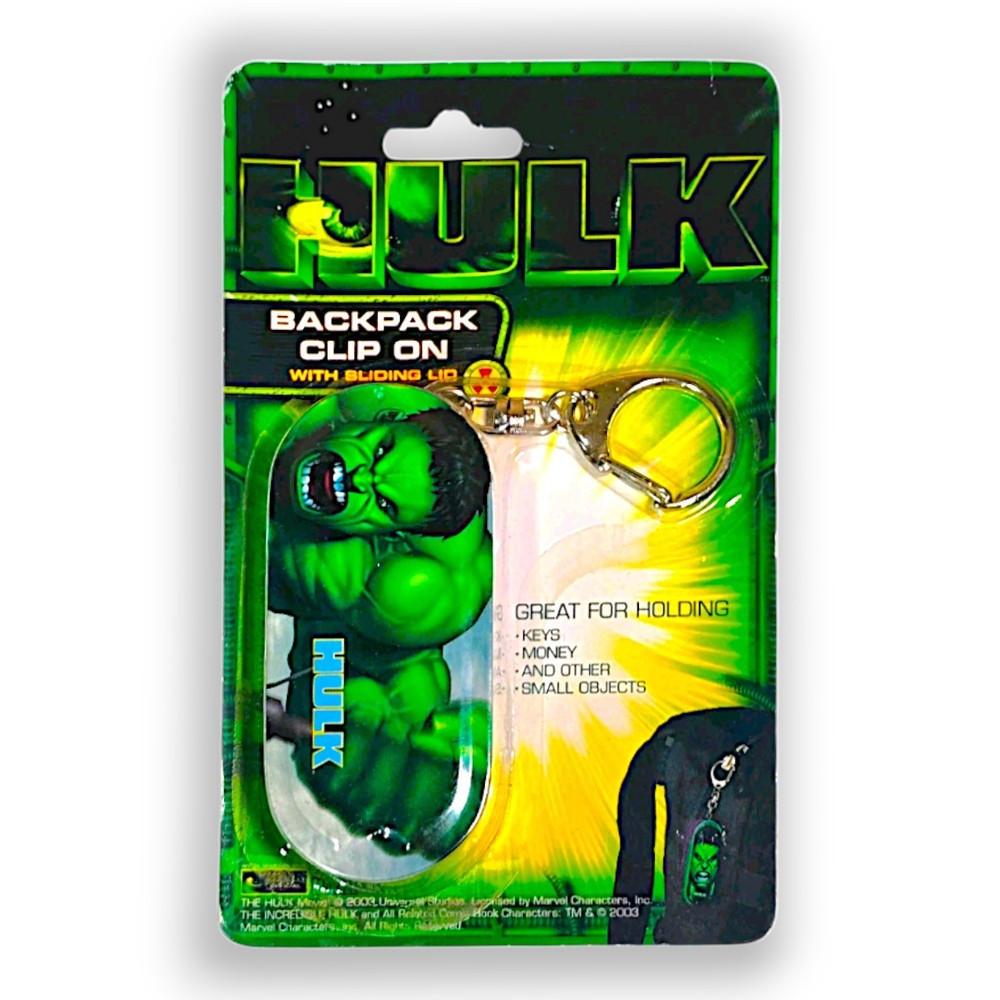 Vtg Tin Box Co Hulk Backpack Clip-On Sliding Lid 2003 Universal Studios MARVEL