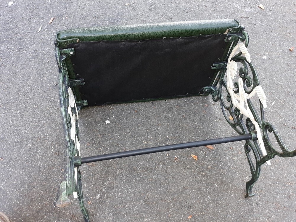 Art Deco Cast Iron And Leather Bench Stool
