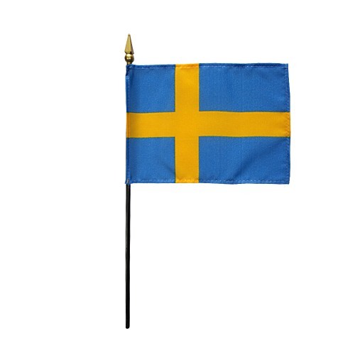 Sweden Polyester Miniature Tabletop Desk Flag 4" X 6" (12 Pack)