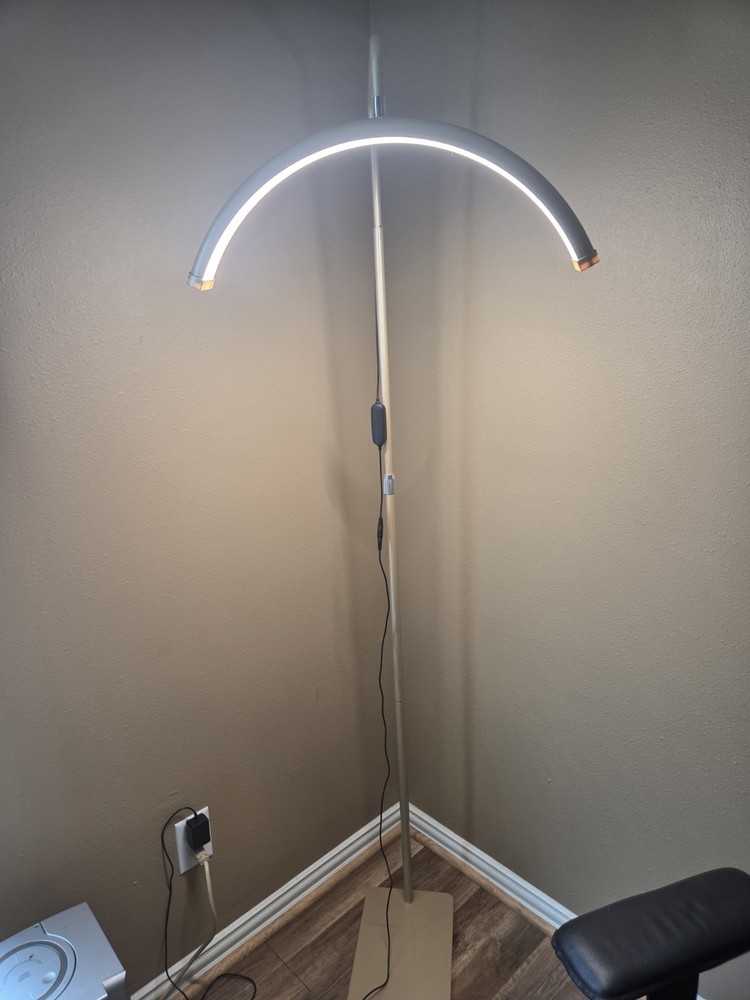 Modern LED Arced Floor Lamp Adjustable Metallic Finish Push Button Silver Beige