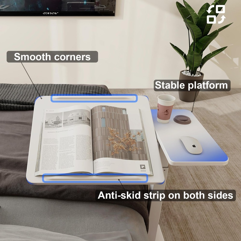 PUNCIA Height Adjustable Overbed Table with Pneumatic Lift Rectangular, White