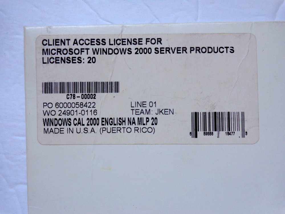 Microsoft Windows 2000 Server - 20 Client License Pak Only