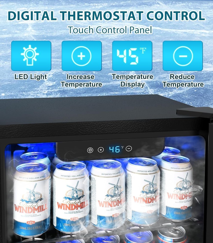 Compact 1.3 Cu.ft Beverage Refrigerator - Holds 50 Cans, Adjustable Temp Control