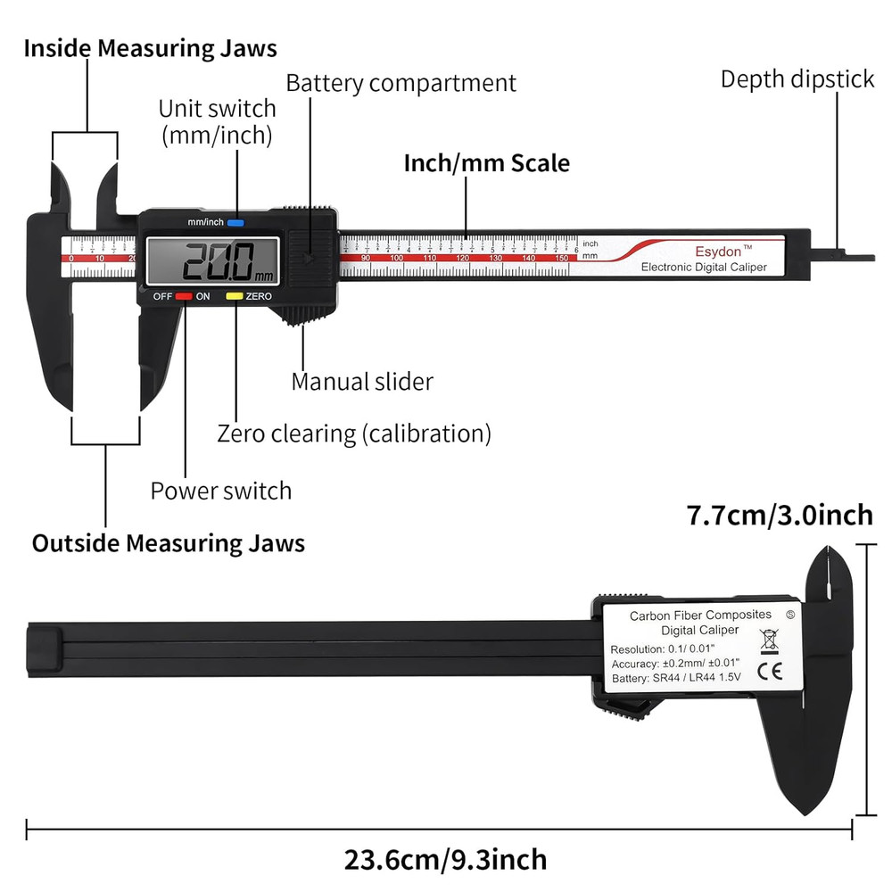 Digital Caliper, Upgraded Calipers 6 Inch, Measuring Tool, Electronic Ruler, wi