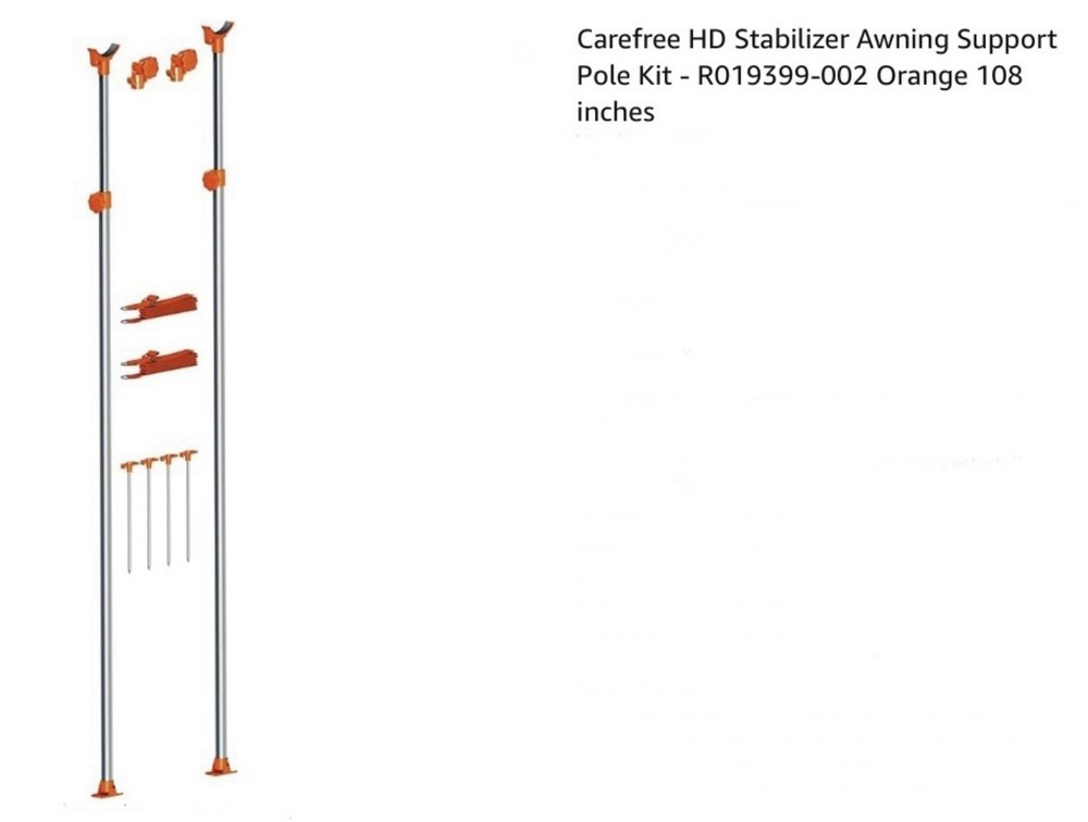 HD Awning Stabilizing Support Poles 108 for All Awning Types. Adjustable Height